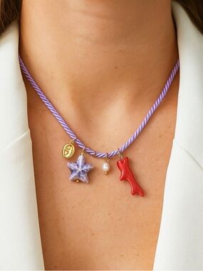 [NWT] MAYAMAR Lavender Rope Necklace with Purple Star & Red Coral Charm